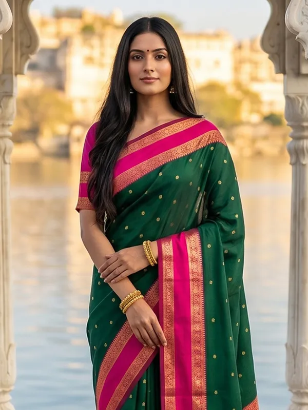 Dark_Green_Rani_Pink_Soft_Silk_Saree_For_Women