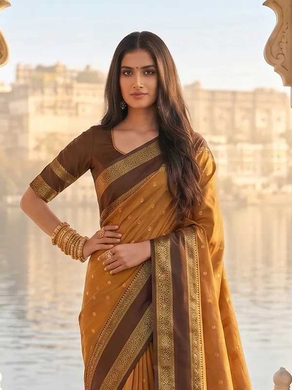 Mustard_Dark_Brown_Soft_Silk_Festive_Saree_For_Women