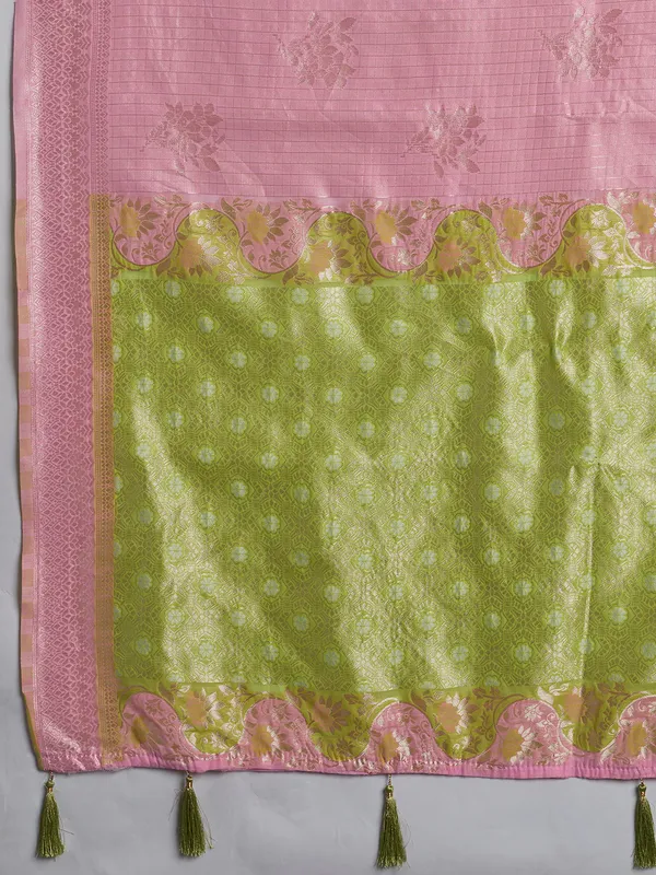 Peach_Mehendi_Green_Cotton_Silk_Saree_For_Women