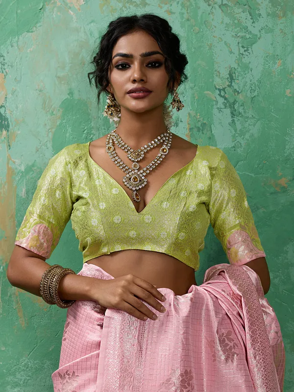 Peach_Mehendi_Green_Cotton_Silk_Saree_For_Women