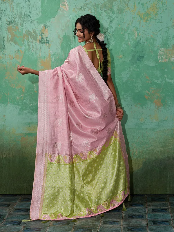 Peach_Mehendi_Green_Cotton_Silk_Saree_For_Women
