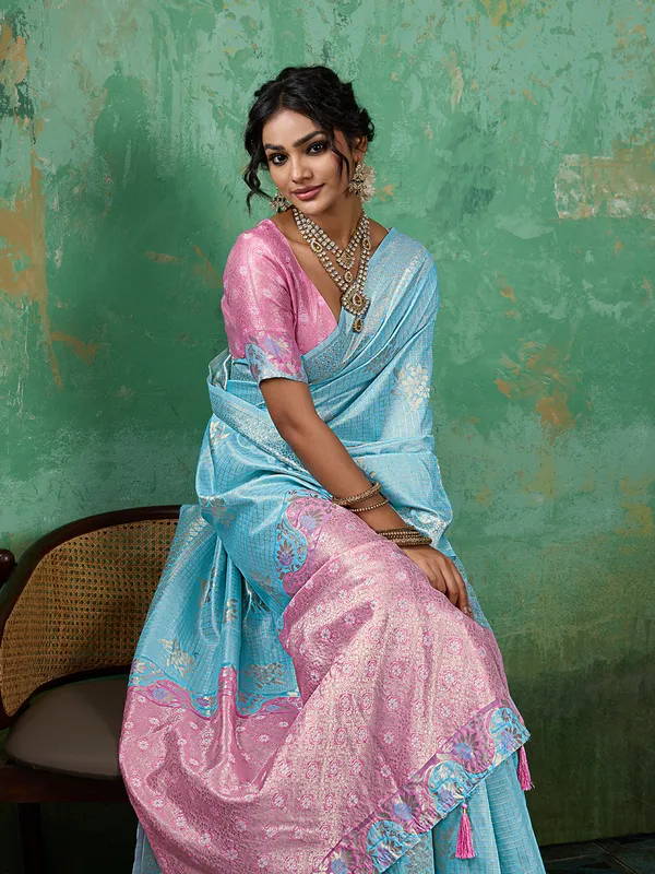 Sky_Blue_Pink_Cotton_Silk_Saree_For_Women