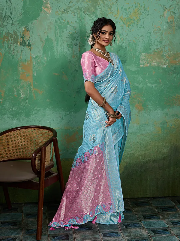 Sky_Blue_Pink_Cotton_Silk_Saree_For_Women