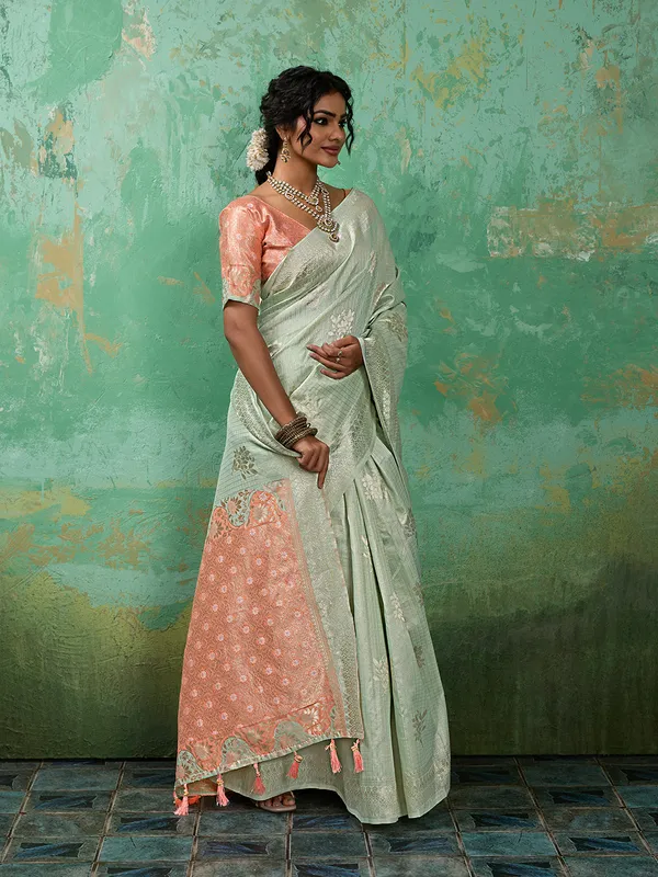 Light_Green_Pink_Cotton_Silk_Zari_Buti_Woven_Saree_For_Women