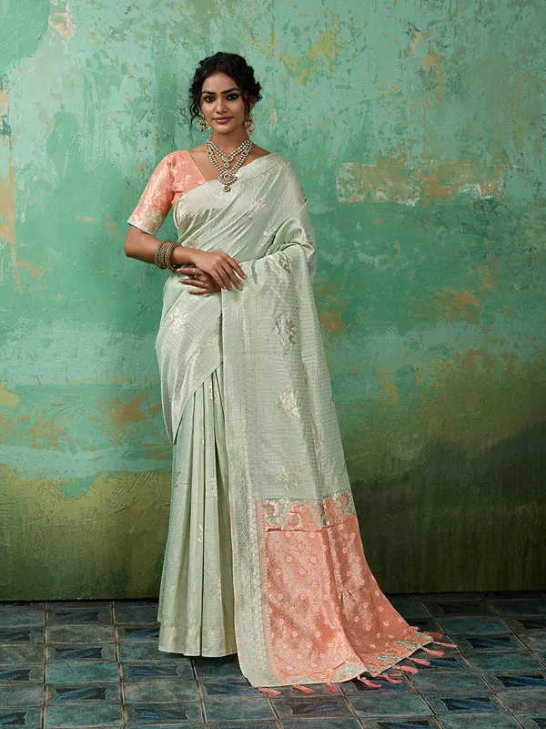 Light_Green_Pink_Cotton_Silk_Zari_Buti_Woven_Saree_For_Women