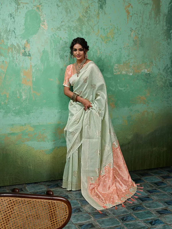 Light_Green_Pink_Cotton_Silk_Zari_Buti_Woven_Saree_For_Women