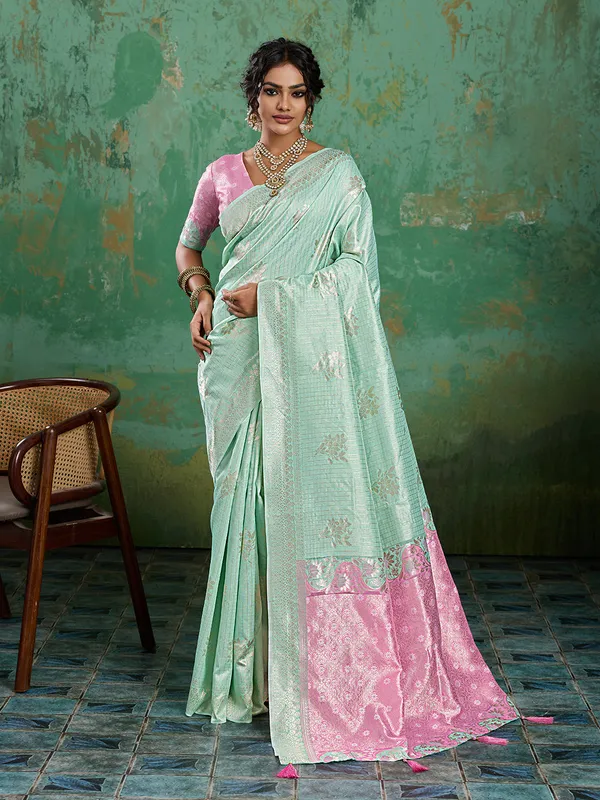 Sea_Green_Pink_Cotton_Silk_Woven_Saree_For_Women