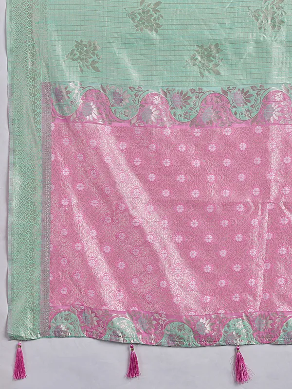 Sea_Green_Pink_Cotton_Silk_Woven_Saree_For_Women