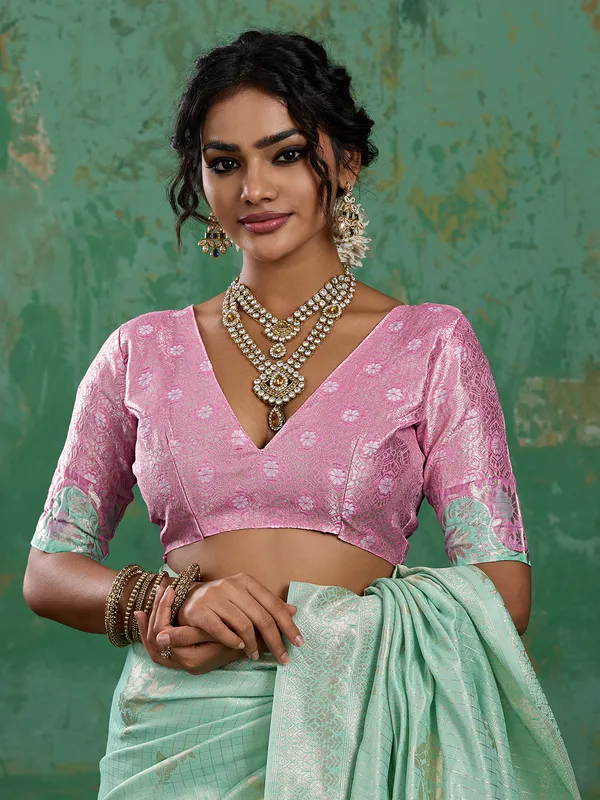 Sea_Green_Pink_Cotton_Silk_Woven_Saree_For_Women