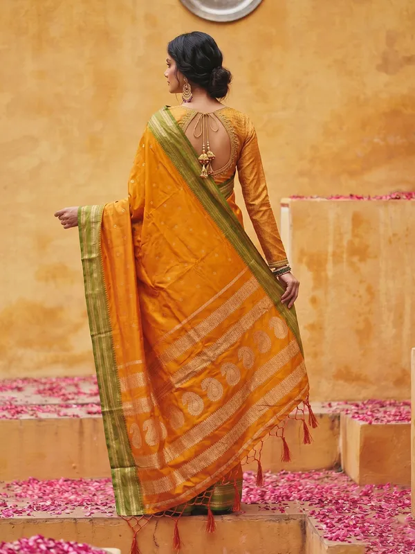Orange_Green_Soft_Silk_Zari_Border_Saree_For_Women