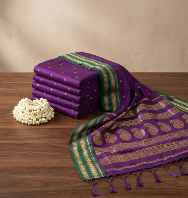 Violet_Green_Soft_Silk_Zari_Border_Woven_Saree_For_Women