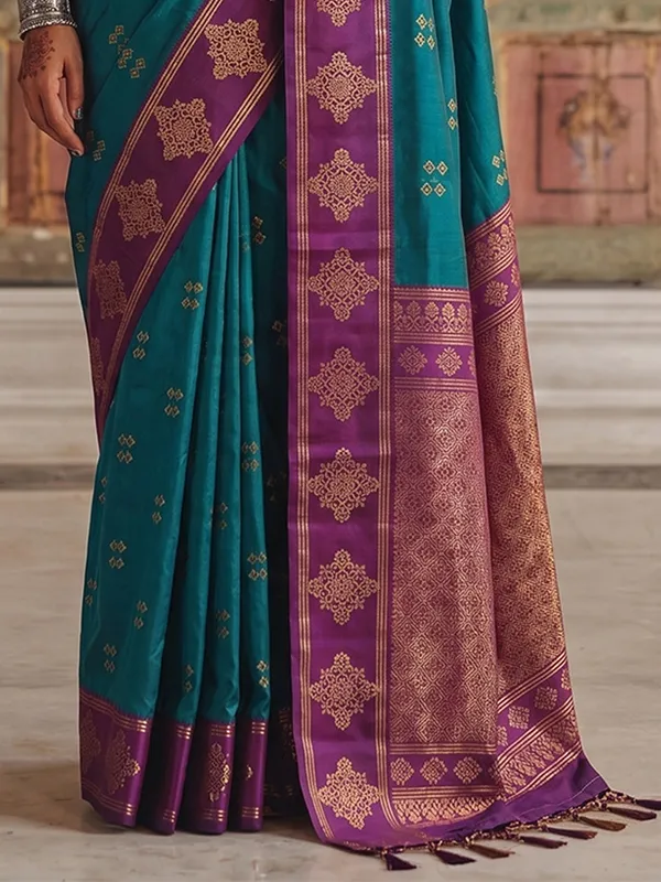 Teal_Green_Banarasi_Soft_Silk_Saree_For_Women