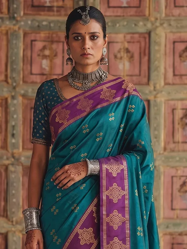 Teal_Green_Banarasi_Soft_Silk_Saree_For_Women