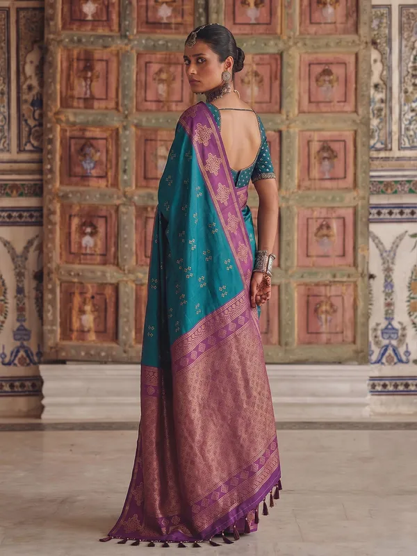 Teal_Green_Banarasi_Soft_Silk_Saree_For_Women