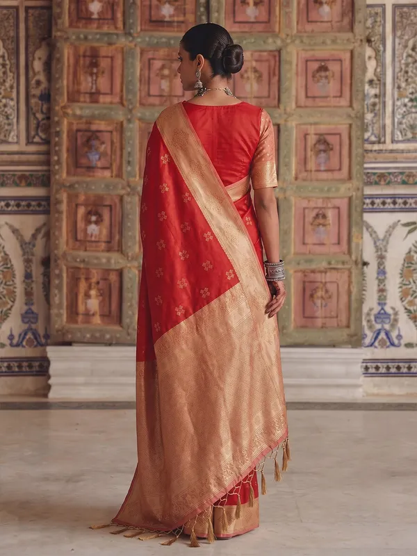 Red_Banarasi_Soft_Silk_Zari_Border_Woven_Saree_For_Women
