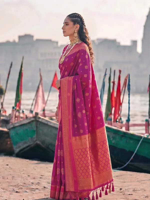 Rani_Pink_Banarasi_Silk_Zari_Woven_Saree_For_Women