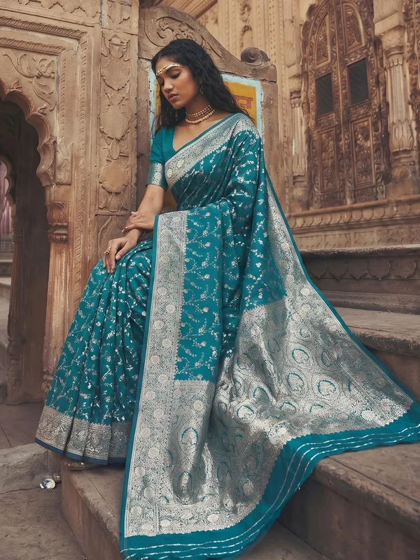 Teal_Blue_Soft_Silk_Woven_Saree_For_Women