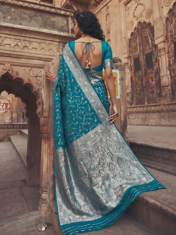 Teal_Blue_Soft_Silk_Woven_Saree_For_Women