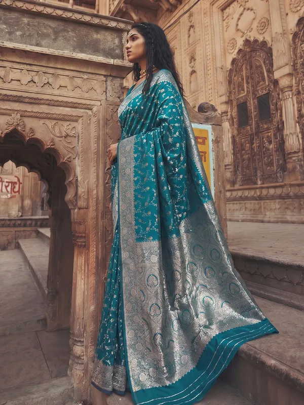 Teal_Blue_Soft_Silk_Woven_Saree_For_Women