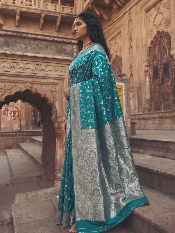 Teal_Green_Soft_Silk_Saree_For_Women