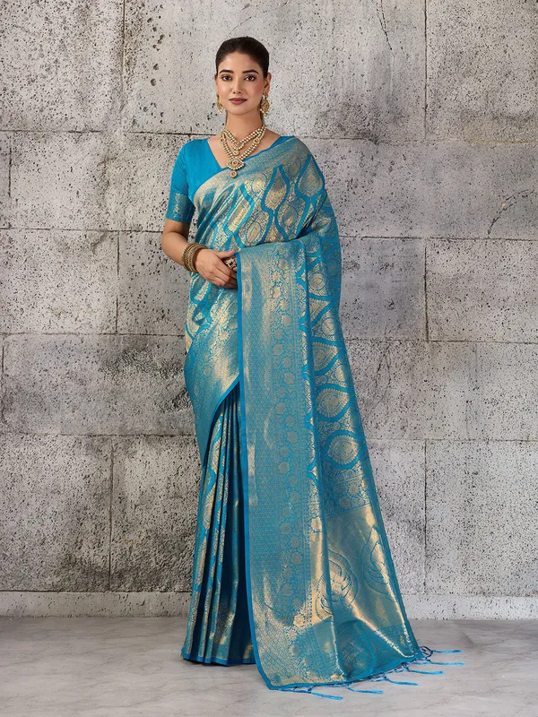 Teal_Blue_Banarasi_Silk_Festive_Wedding_Saree_For_Women