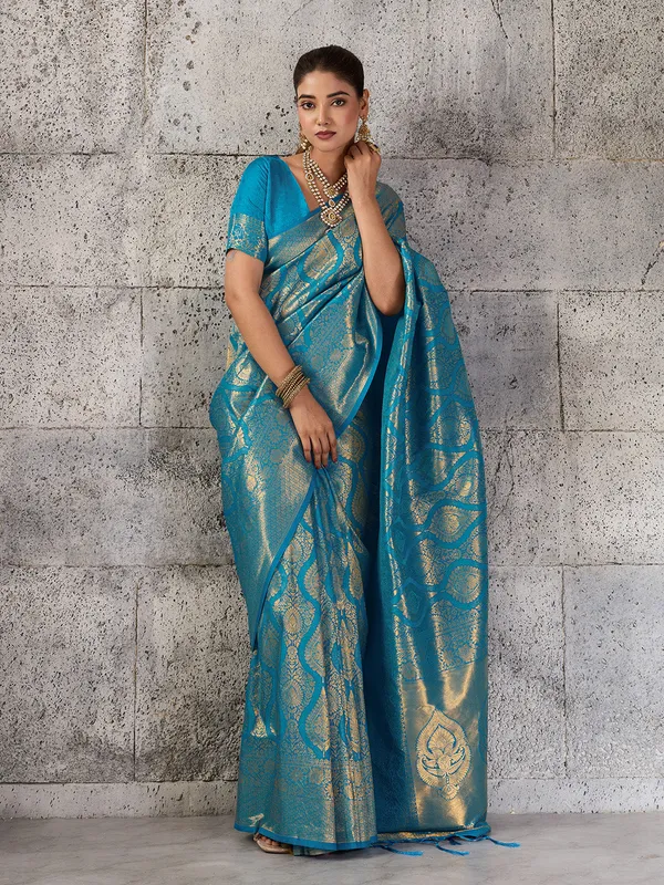 Teal_Blue_Banarasi_Silk_Festive_Wedding_Saree_For_Women