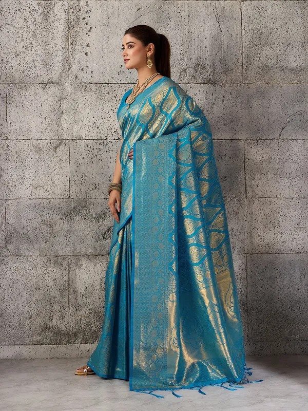 Teal_Blue_Banarasi_Silk_Festive_Wedding_Saree_For_Women