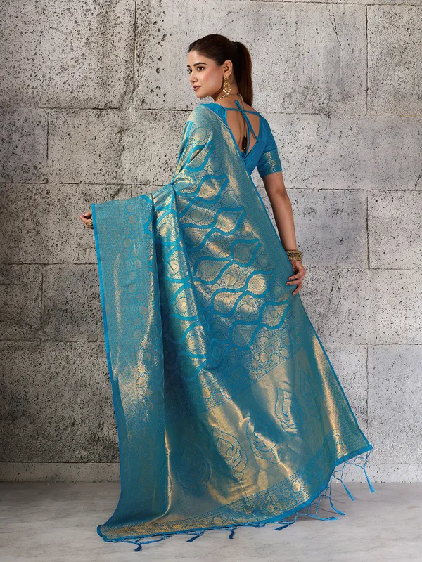 Teal_Blue_Banarasi_Silk_Festive_Wedding_Saree_For_Women