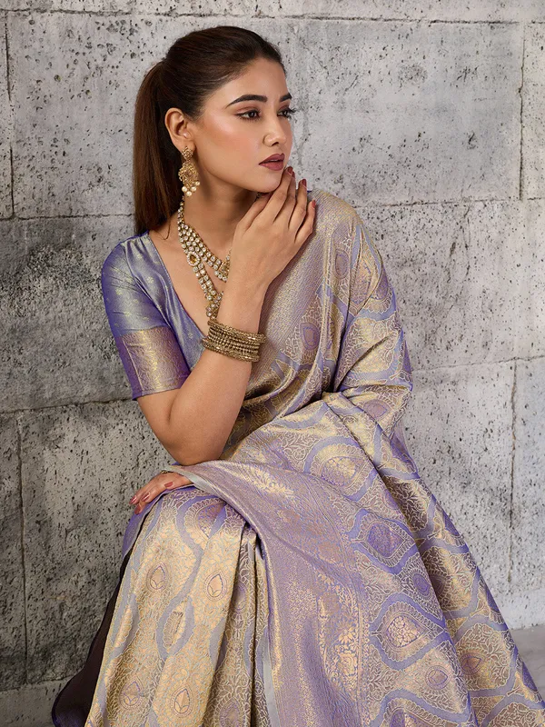 Silver_Grey_Banarasi_Silk_Saree_For_Women