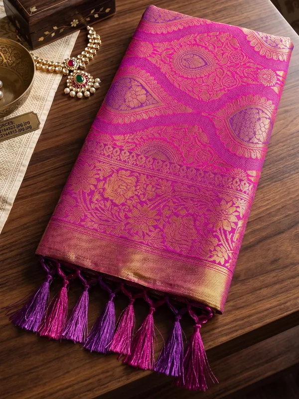 Rani_Pink_Banarasi_Silk_Woven_Saree_For_Women