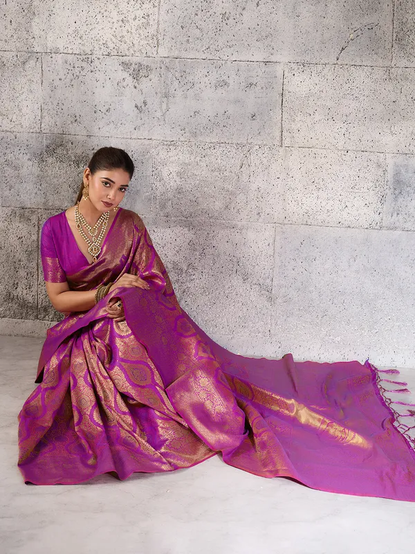 Rani_Pink_Banarasi_Silk_Woven_Saree_For_Women