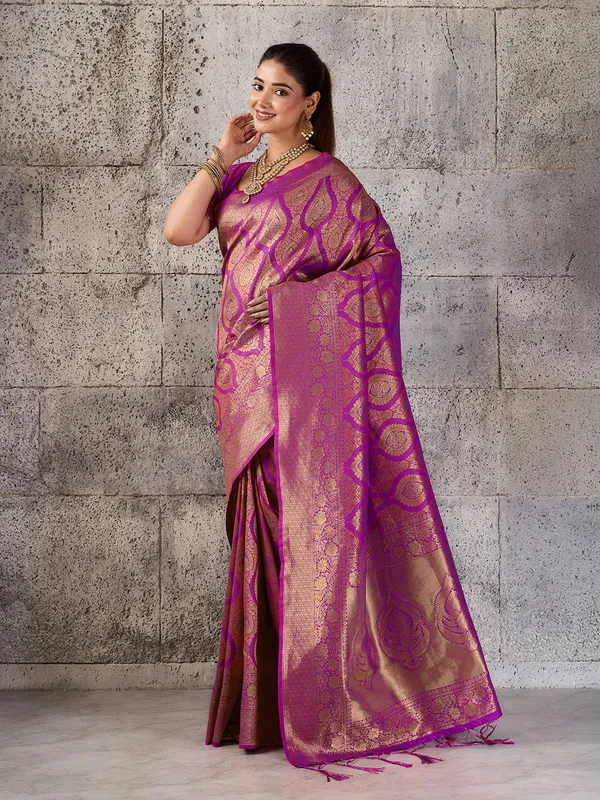 Rani_Pink_Banarasi_Silk_Woven_Saree_For_Women