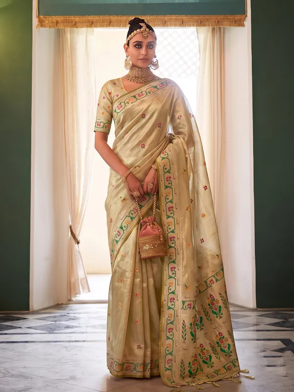 Beige_Tissue_Silk_Festive_Saree_For_Women