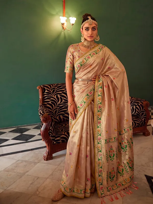 Cream_Tissue_Silk_Shimmer_Festive_Saree_For_Women