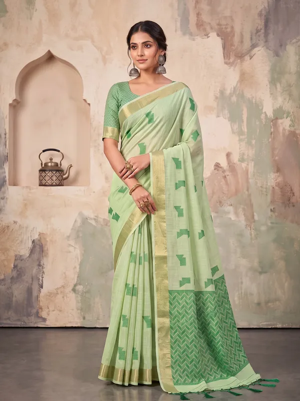 Mehendi_Green_Linen_Saree_For_Women
