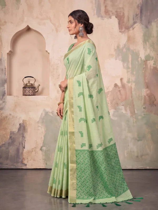 Mehendi_Green_Linen_Saree_For_Women
