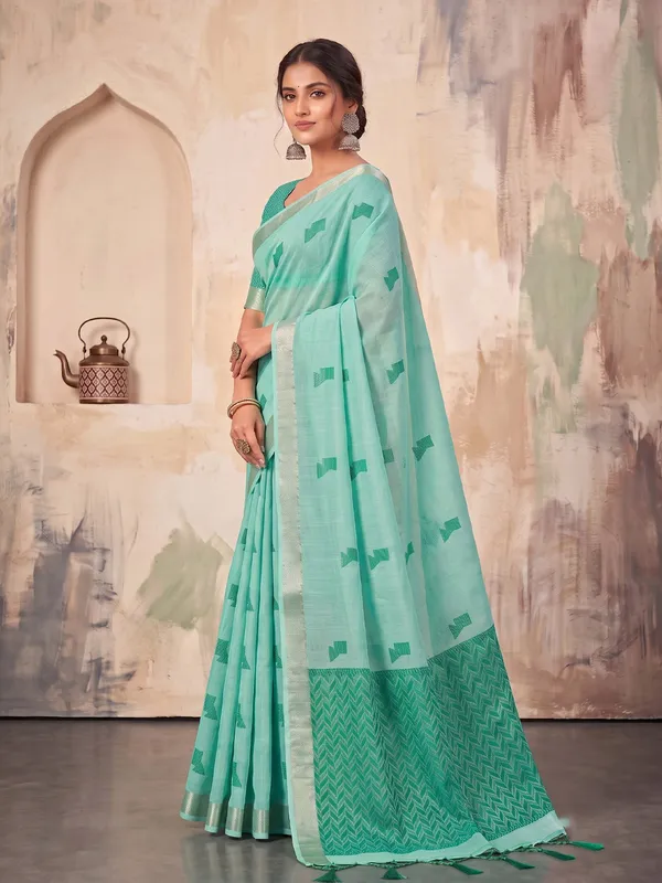 Sky_Blue_Linen_Saree_For_Women