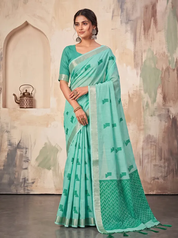 Sky_Blue_Linen_Saree_For_Women