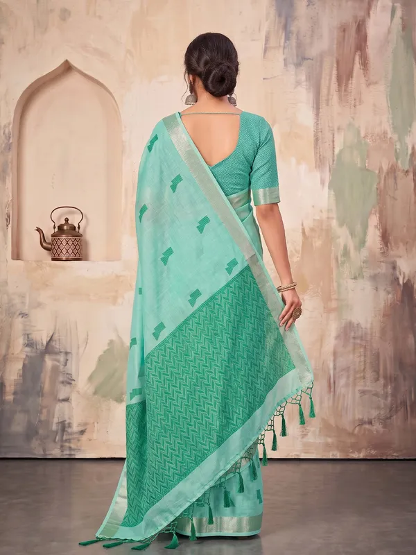 Sky_Blue_Linen_Saree_For_Women