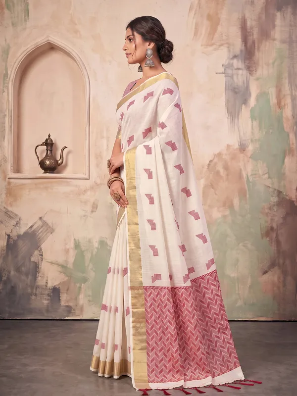 Off_White_Linen_Saree_For_Women