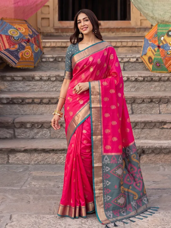 Rani_Pink_Grey_Soft_Silk_Saree_For_Women