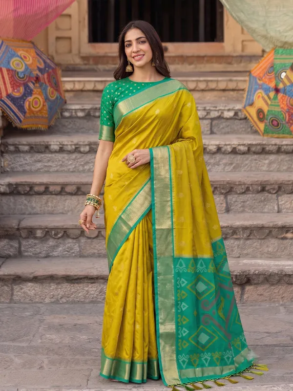 Mustard_Green_Soft_Silk_Woven_Saree_For_Women