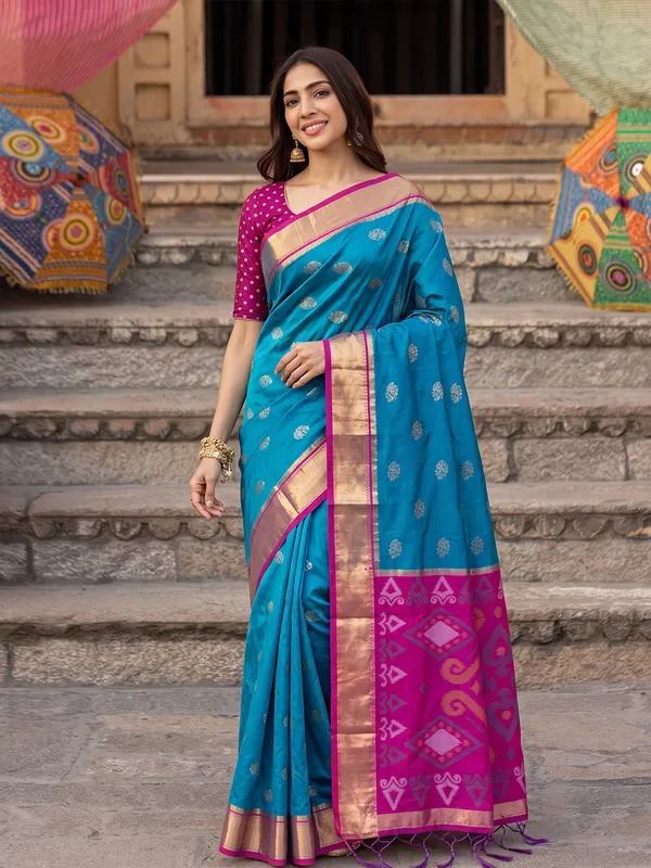 Sky_Blue_Rani_Pink_Soft_Silk_Saree_For_Women