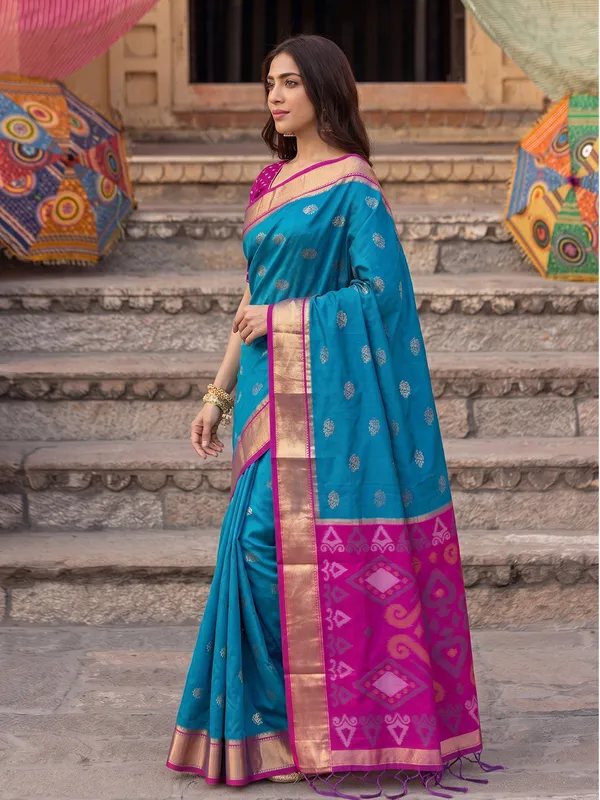Sky_Blue_Rani_Pink_Soft_Silk_Saree_For_Women