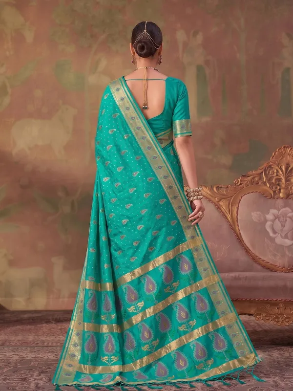 Sea_Green_Soft_Silk_Paisley_Woven_Saree_For_Women