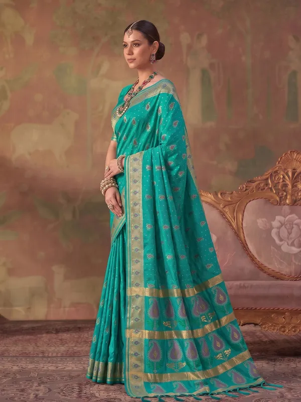 Sea_Green_Soft_Silk_Paisley_Woven_Saree_For_Women
