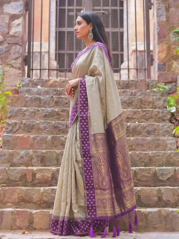 Beige_Purple_Premium_Cotton_Woven_Saree_For_Women