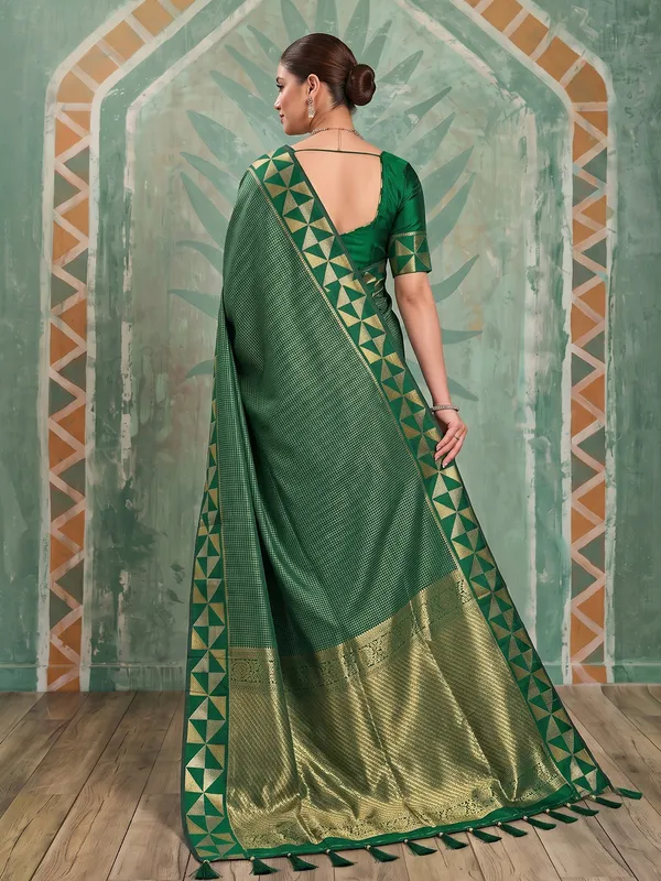 Dark_Green_Art_Silk_Micro_Check_Saree_For_Women