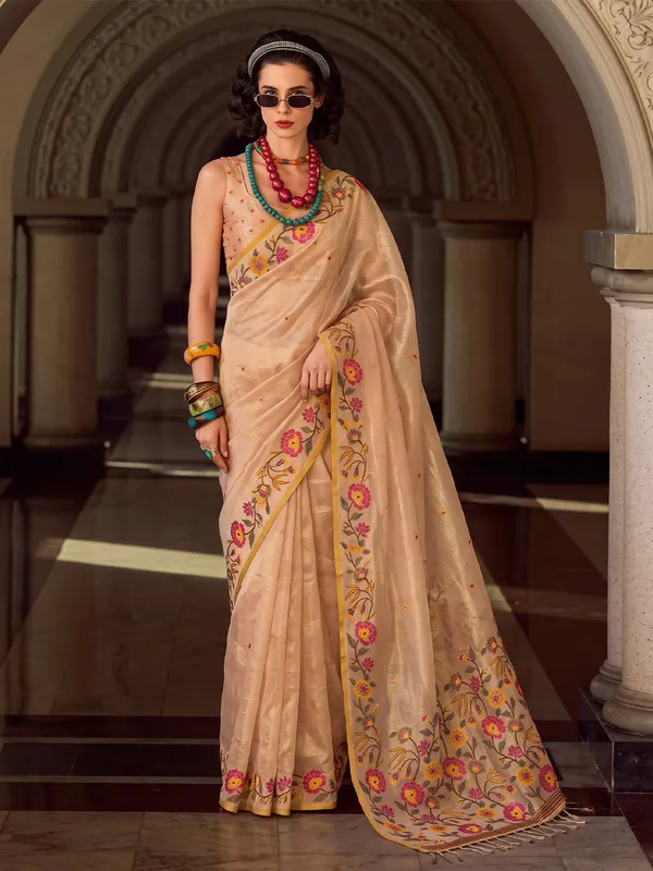 Beige_Tissue_Silk_Floral_Embroidered_Saree_For_Women