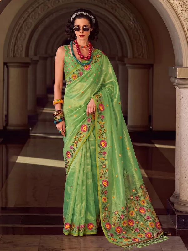 Light_Green_Tissue_Silk_Floral_Embroidered_Saree_For_Women